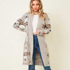 NEW ON BLUE TRIBAL AZTEC BOHO western cardigan sweater Indian wells yellowstone